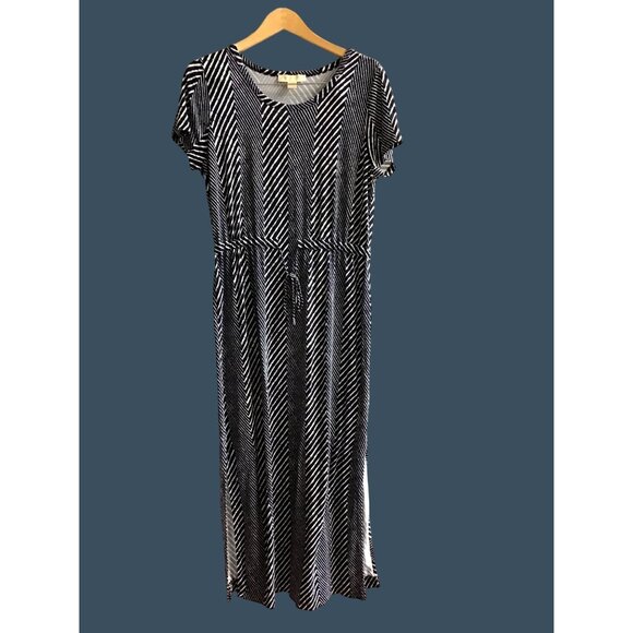 MICHAEL KORS- WOMENS SIDE SPLIT LIGHT WEIGHT SHORT SLEEVE MAXI DRESS SIZE LARGE - Picture 1 of 7